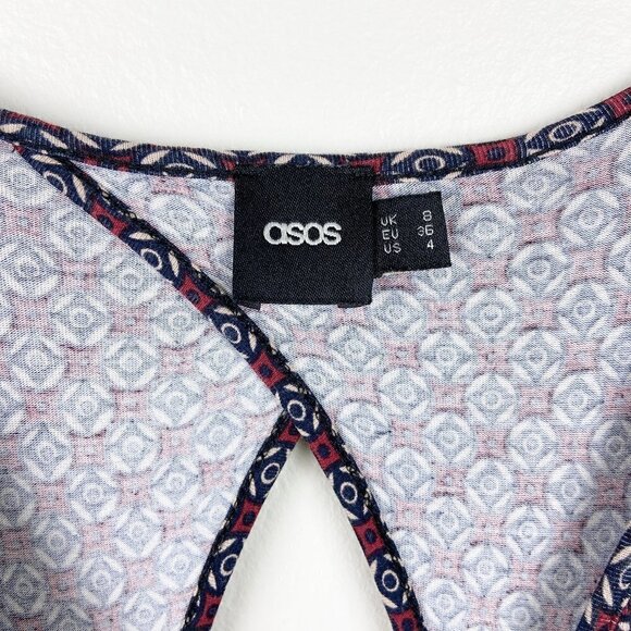 ASOS | Navy Red Tan Fitted Wrap Stretch Jumpsuit 4 - Picture 7 of 8